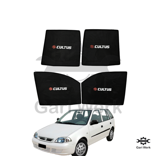 Suzuki Cultus (Old Model) Sun Shades with Logo – Heat Resistant | 4pcs Set | UV Protection