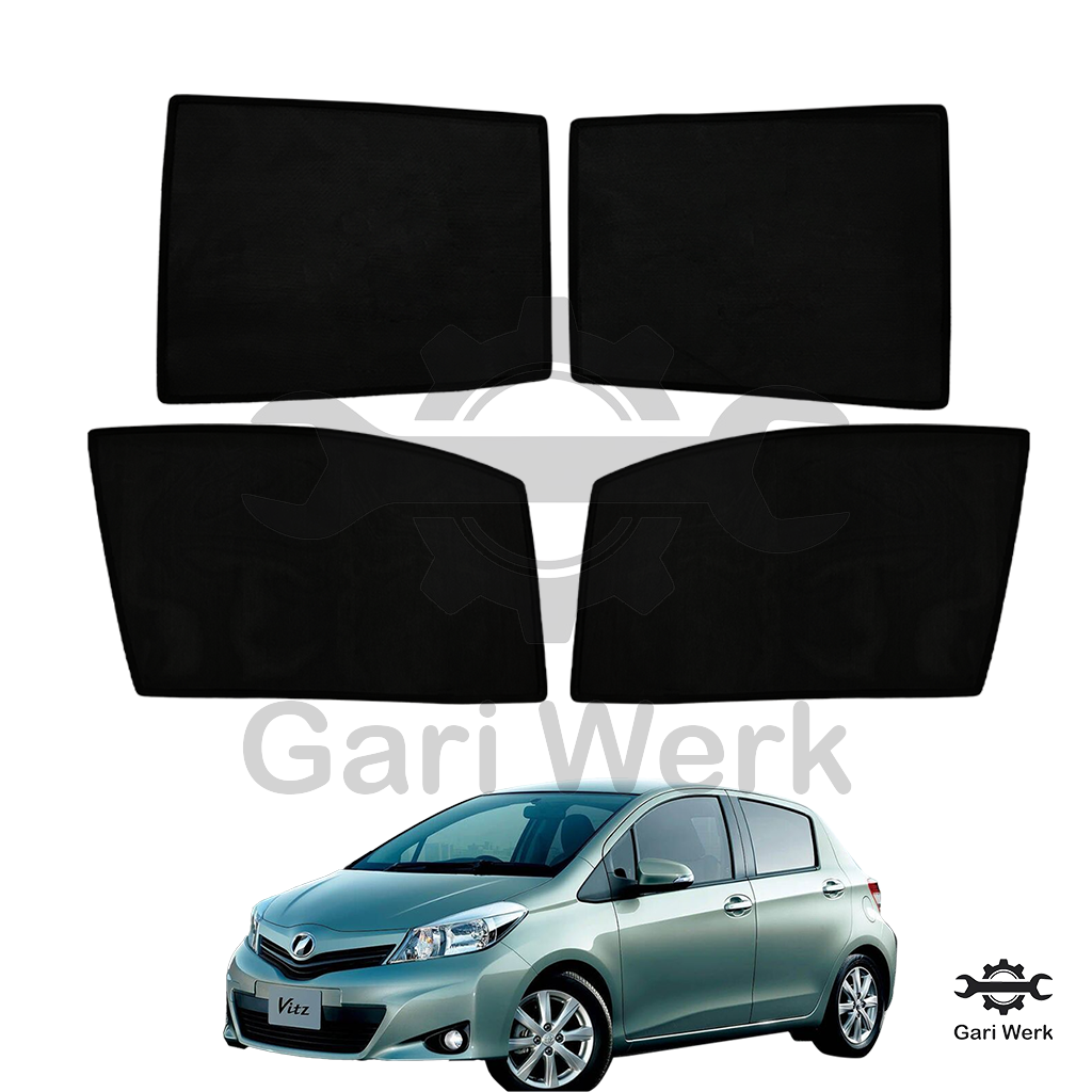 Toyota Vitz Sun Shades with Logo – 4pcs Set | UV Protection | Heat Resistant | Easy Fit