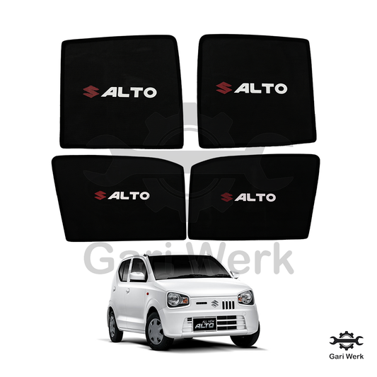Suzuki Alto Sun Shades with Logo – Heat Resistant | 4pcs Car Window Sunshades | UV Protection